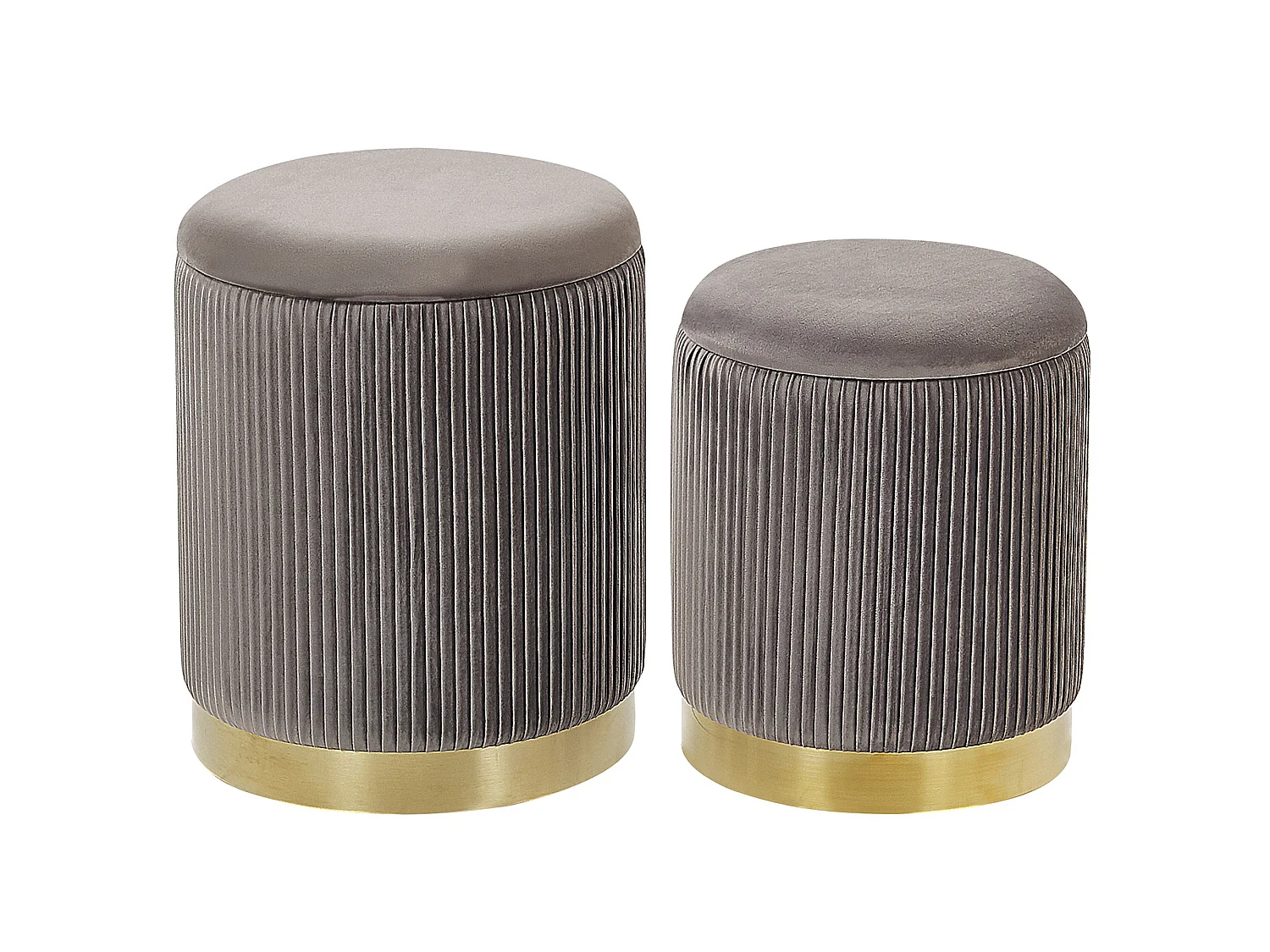 Zestaw 2 pufów ze schowkiem MIRAMAR Welur Szary 35/31 cm 35/31 cm 44/39 cm