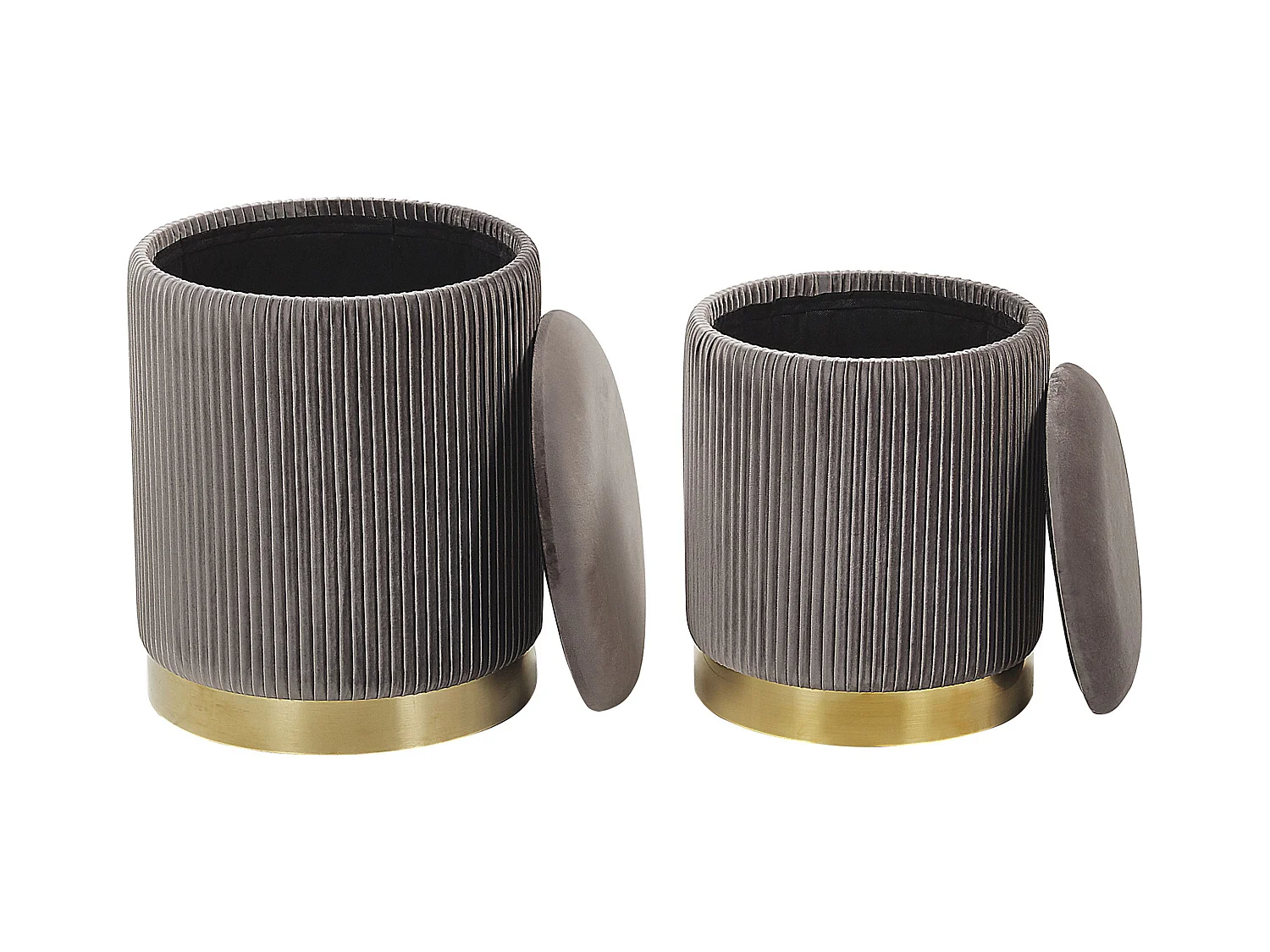 Zestaw 2 pufów ze schowkiem MIRAMAR Welur Szary 35/31 cm 35/31 cm 44/39 cm