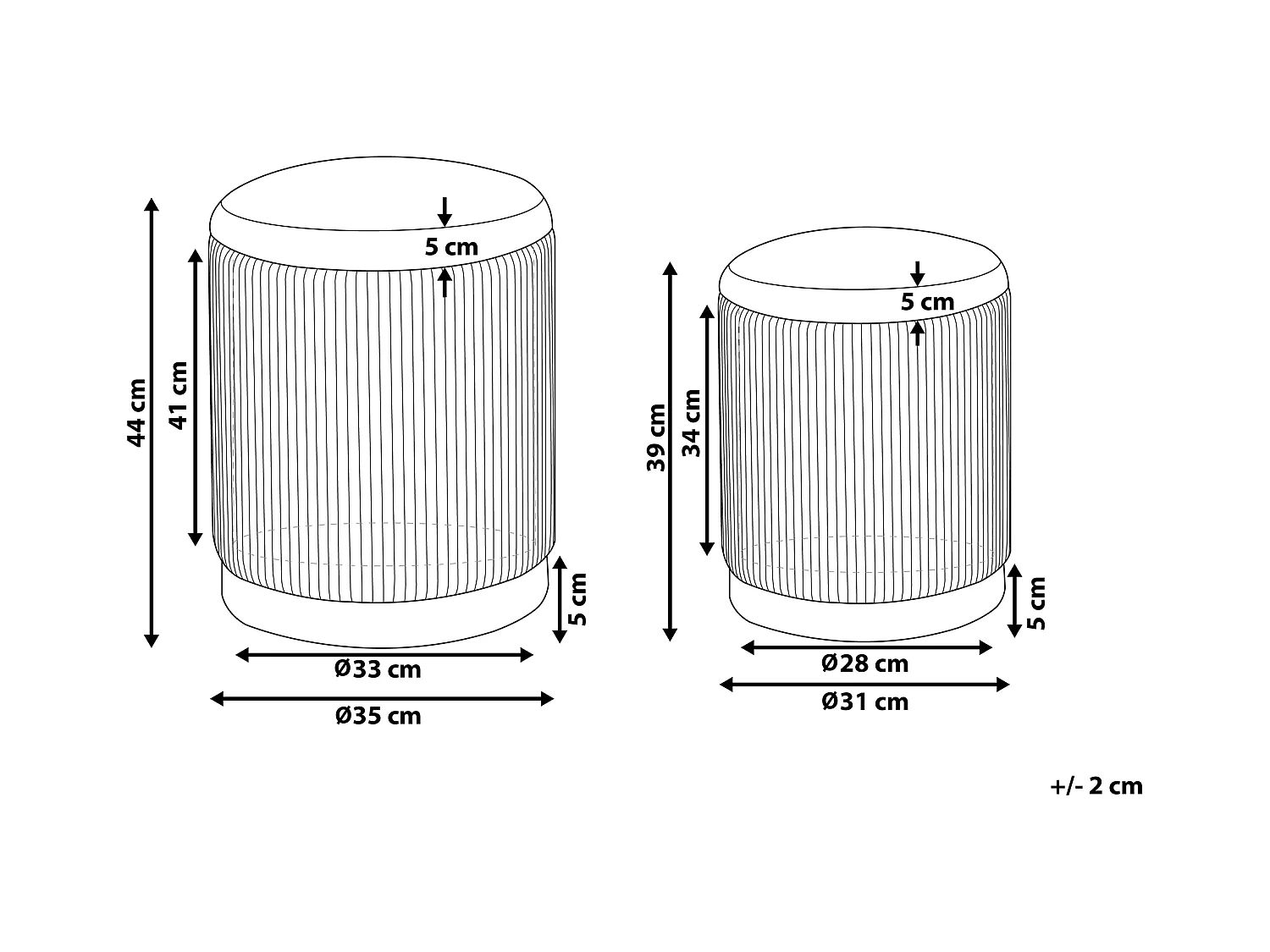 Zestaw 2 pufów ze schowkiem MIRAMAR Welur Szary 35/31 cm 35/31 cm 44/39 cm