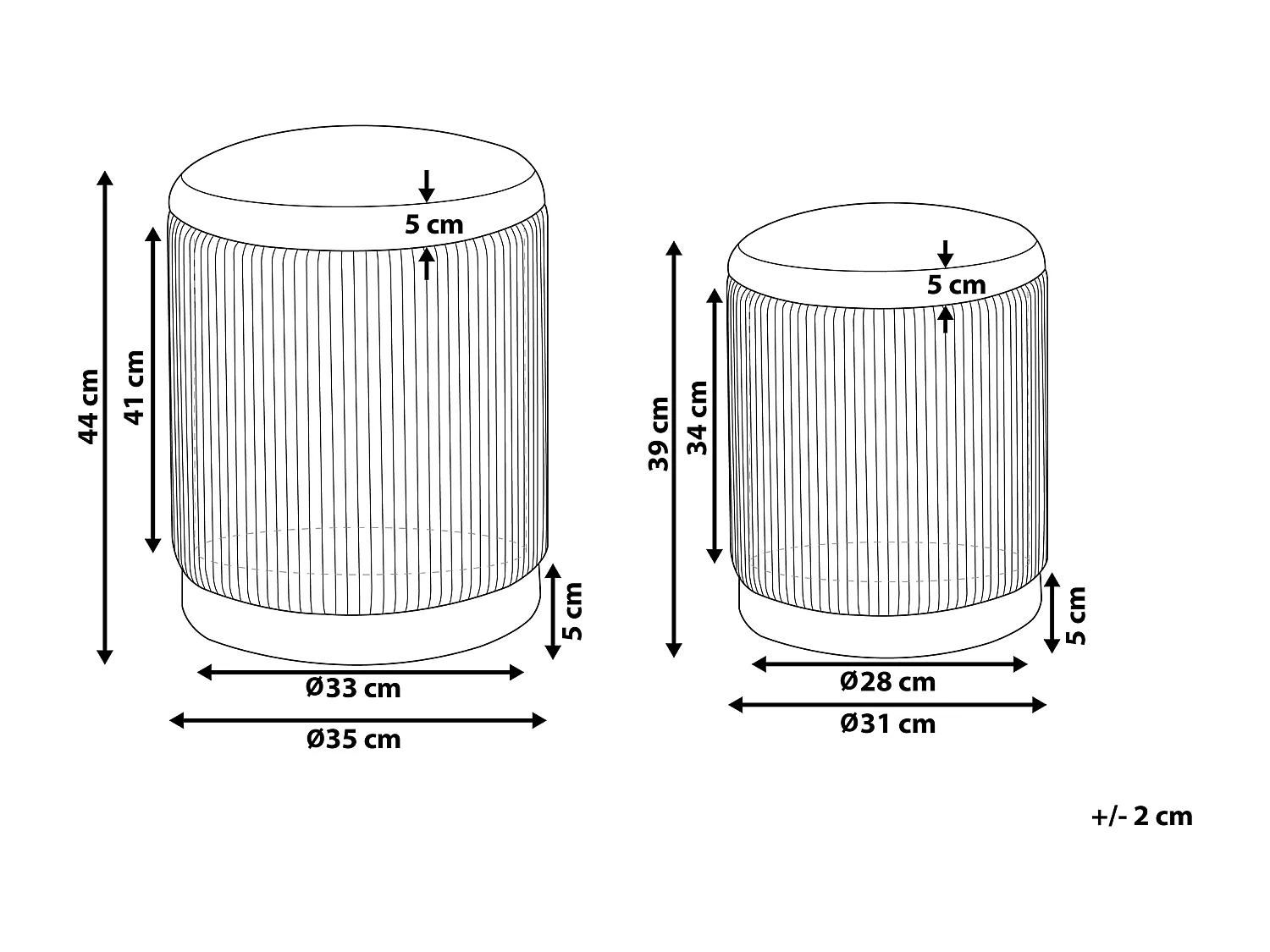 Set di 2 pouf contenitore MIRAMAR Velluto Grigio 35/31 cm 35/31 cm 44/39 cm