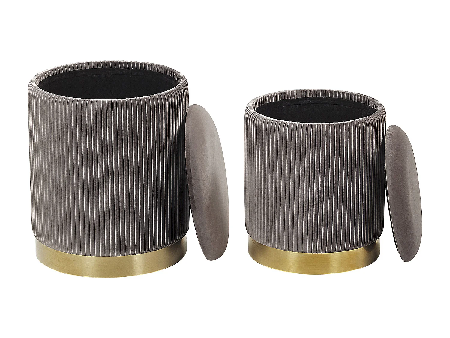 Set di 2 pouf contenitore MIRAMAR Velluto Grigio 35/31 cm 35/31 cm 44/39 cm