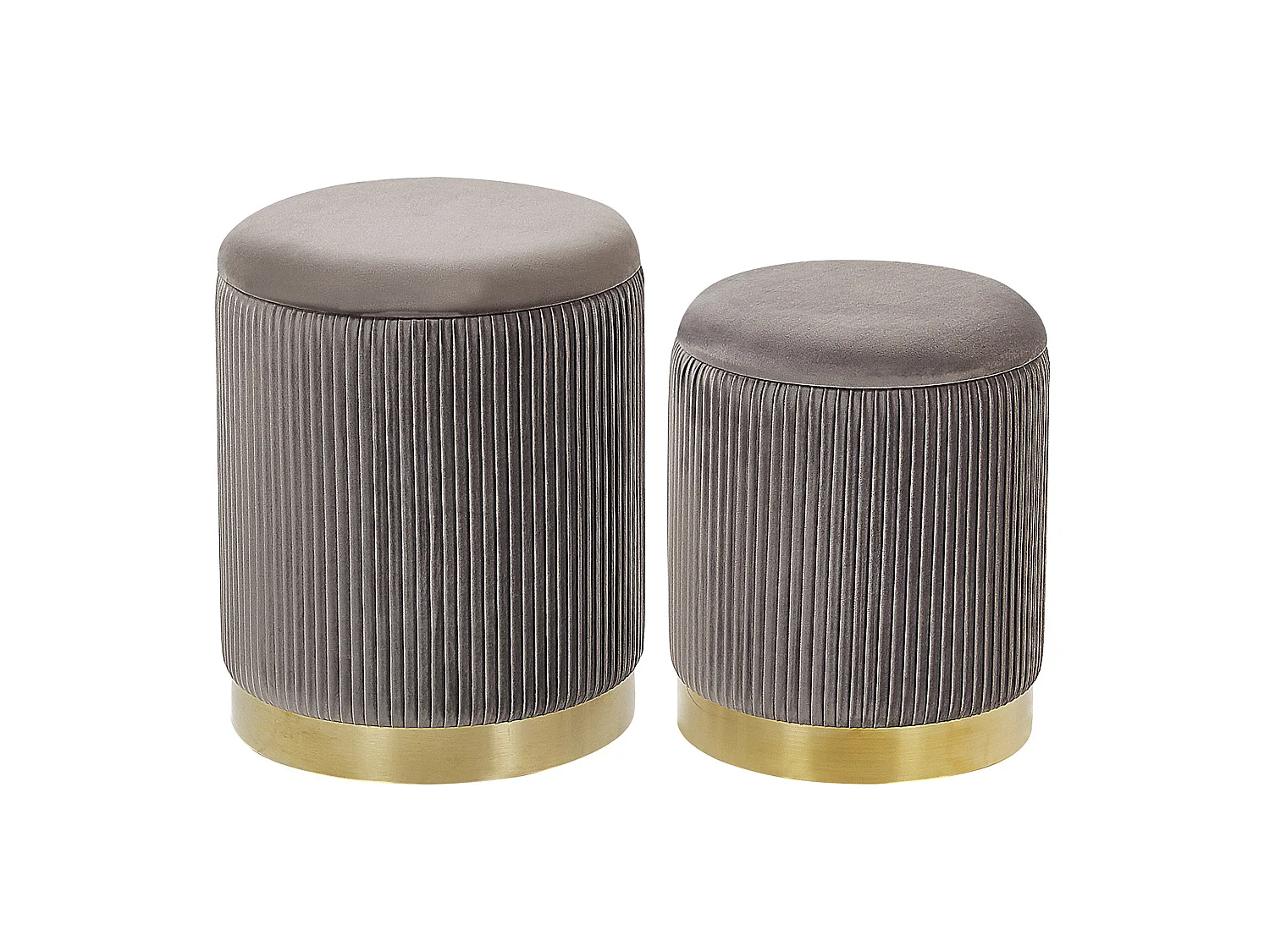 Runder Pouf im 2er Set aus Samt grau Ottoman Sitzpouf Rillen-Optik Miramar