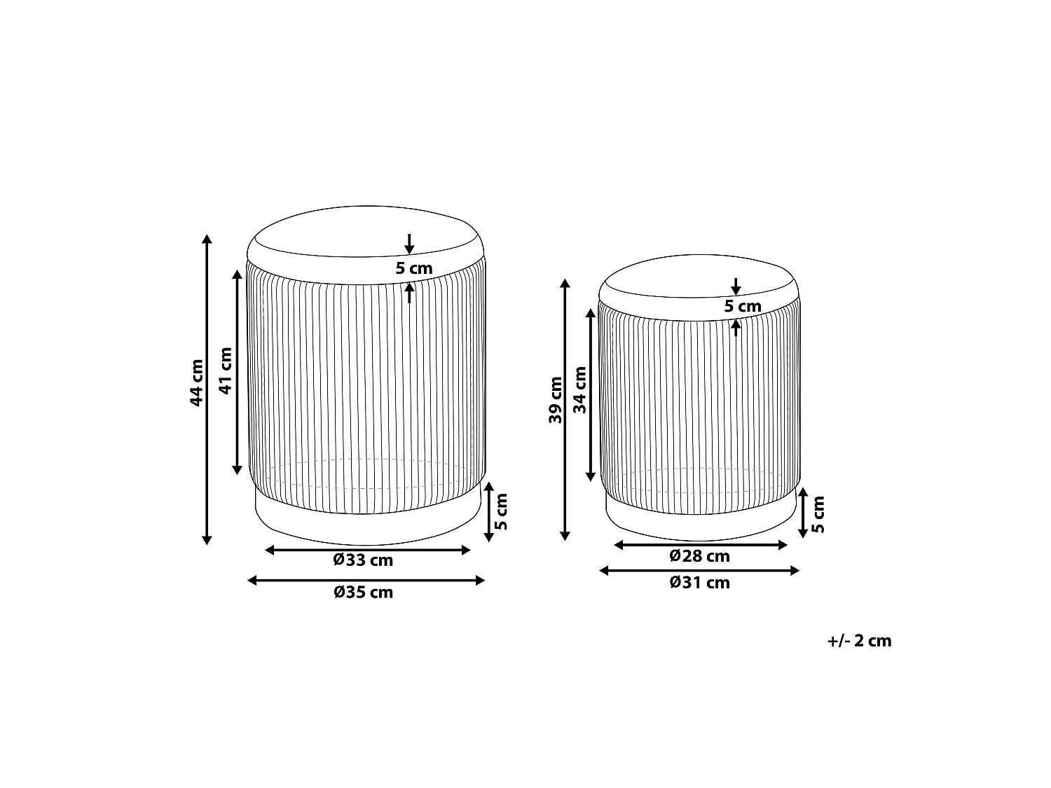 Lot de 2 poufs avec rangement MIRAMAR Velours Gris 35/31 cm 35/31 cm 44/39 cm