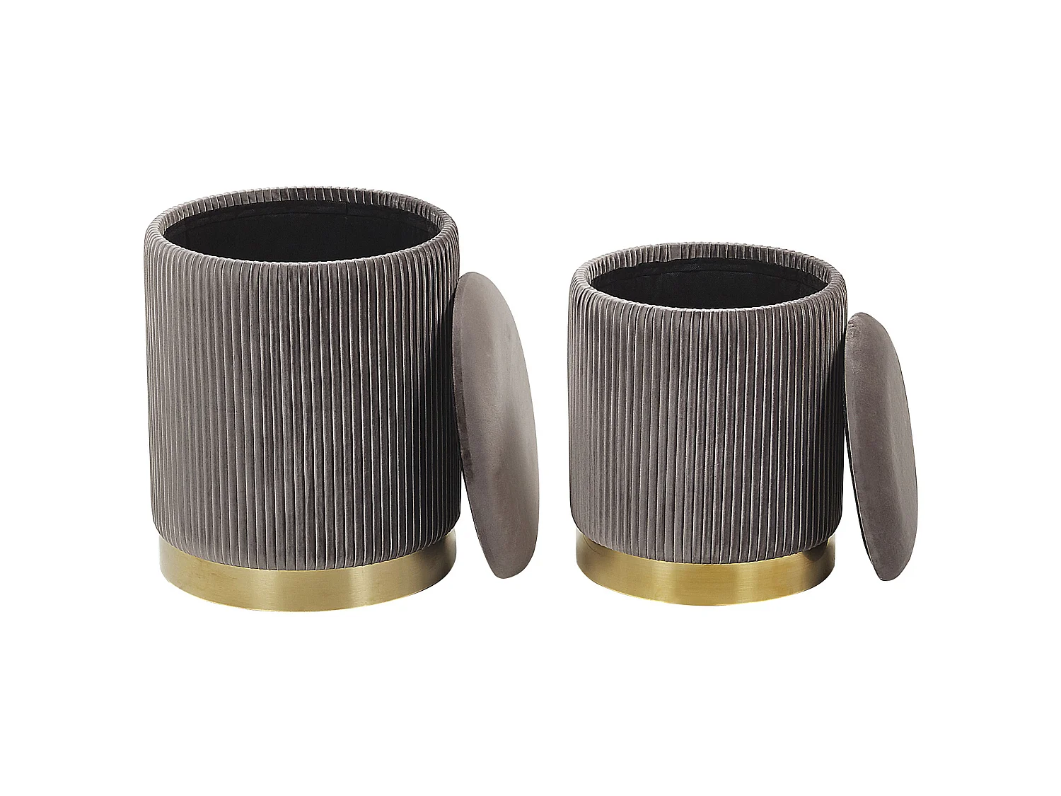 Lot de 2 poufs avec rangement MIRAMAR Velours Gris 35/31 cm 35/31 cm 44/39 cm