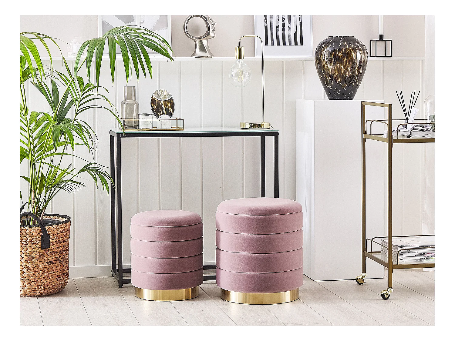 Lot de 2 poufs avec rangement GARLAND Velours Rose