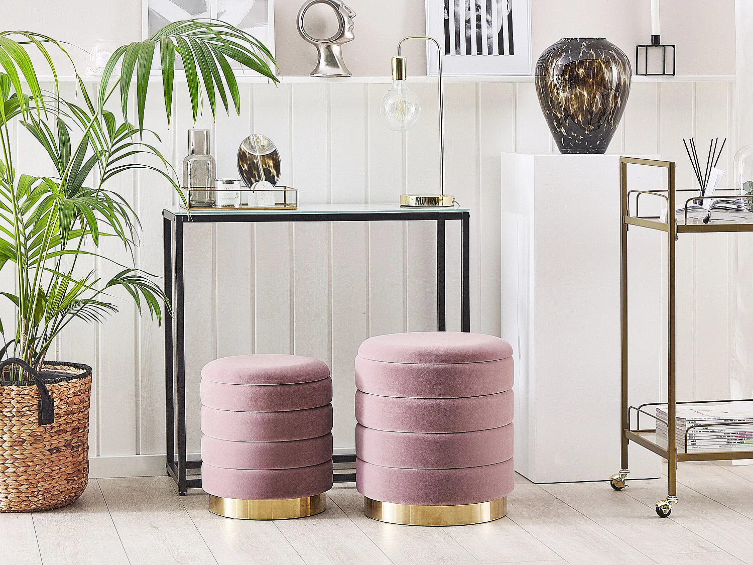 Lot de 2 poufs avec rangement GARLAND Velours Rose