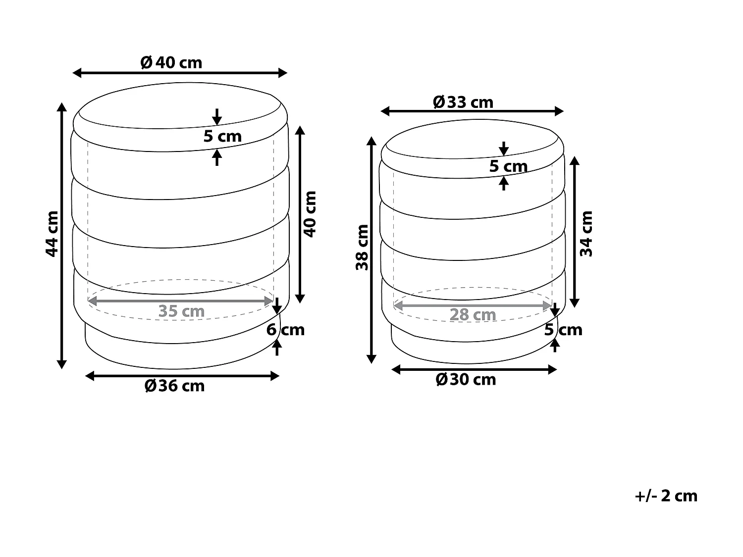 Set van 2 opbergpoefs GARLAND Fluweel Roze 40/33 cm 40/33 cm 44/38 cm