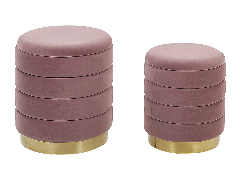 Runder Pouf im 2er Set aus Samt in rosa Ottoman Sitzpouf Garland