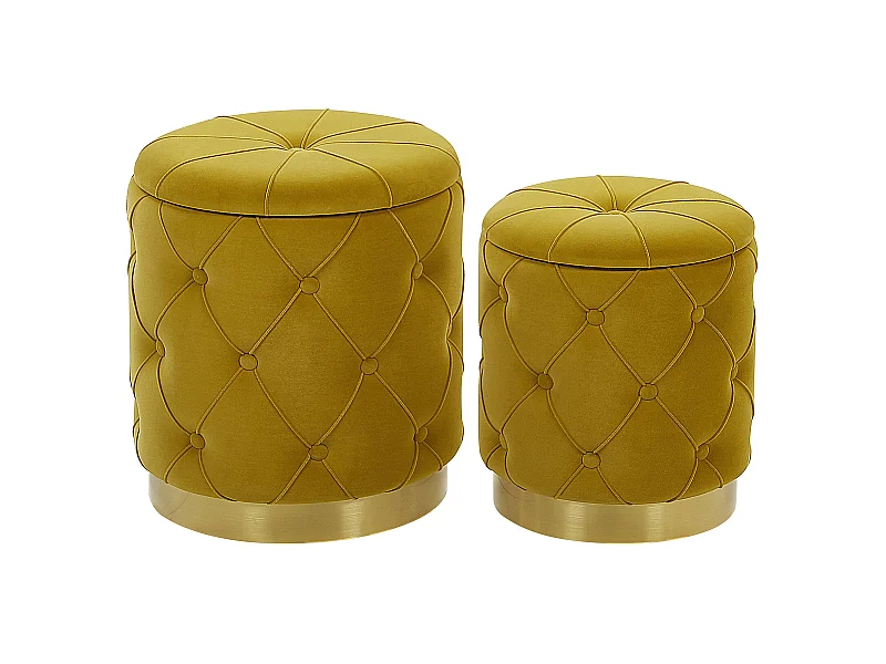Conjunto de 2 tamboretes com arrumação PUEBLO Veludo Mostarda 40/33 cm 40/33 cm 44/36 cm