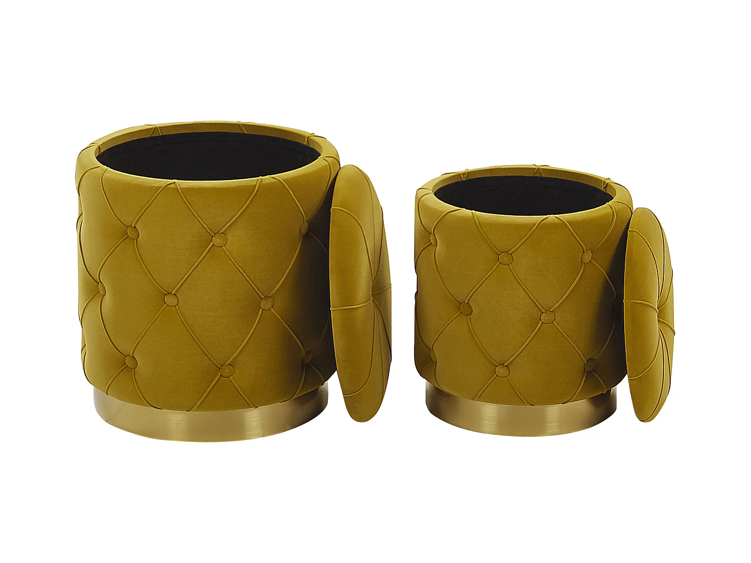 Runder Pouf im 2er Set Samt gelb Ottoman Sitzpouf Chesterfield Stil Pueblo