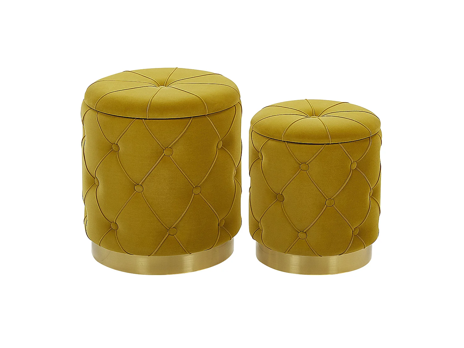 Conjunto de 2 tamboretes com arrumação PUEBLO Veludo Mostarda 40/33 cm 40/33 cm 44/36 cm