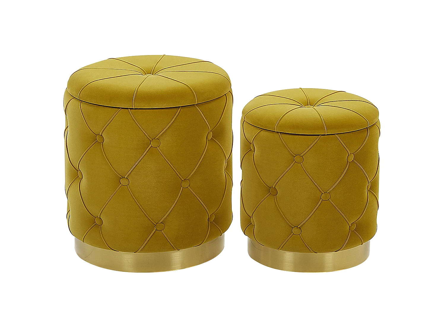 Conjunto de 2 pufs con almacenaje PUEBLO Terciopelo Mostaza 40/33 cm 40/33 cm 44/36 cm