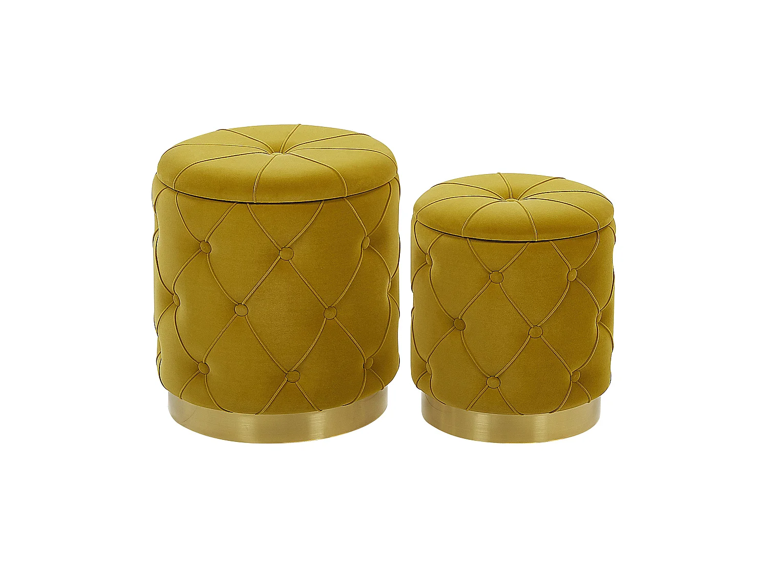 Conjunto de 2 tamboretes com arrumação PUEBLO Veludo Mostarda 40/33 cm 40/33 cm 44/36 cm