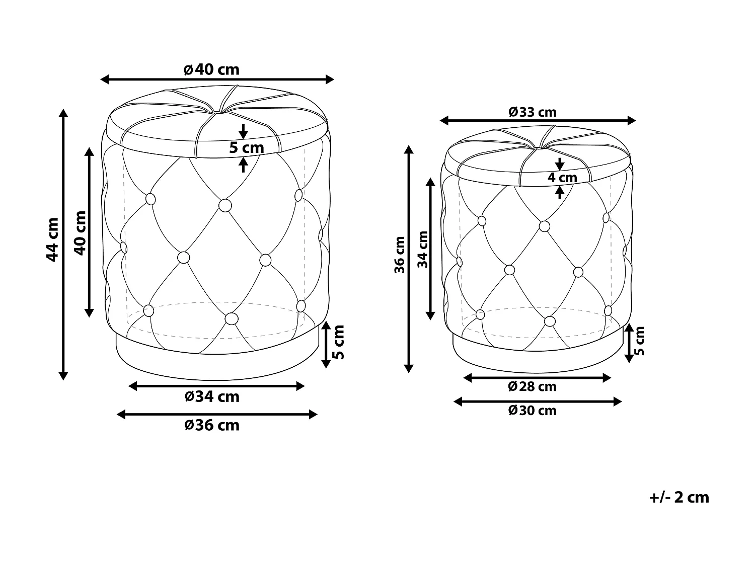 Conjunto de 2 tamboretes com arrumação PUEBLO Veludo Mostarda 40/33 cm 40/33 cm 44/36 cm