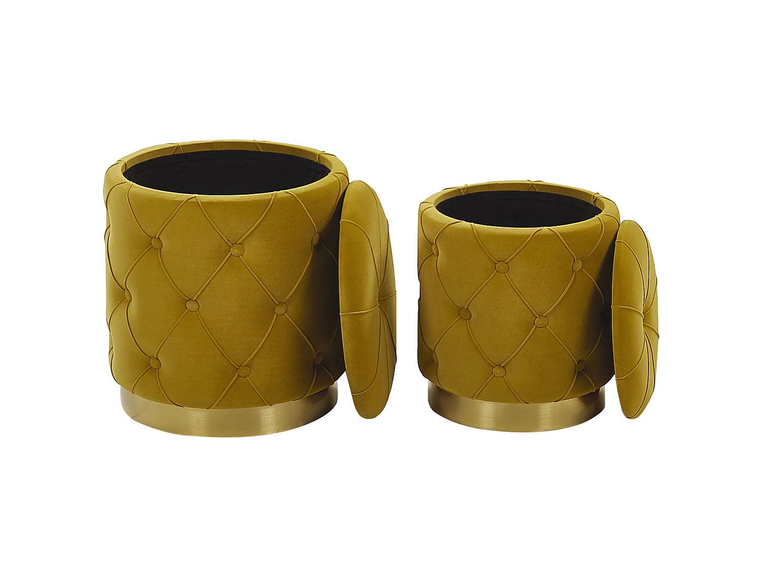 Lot de 2 poufs avec rangement PUEBLO Velours Moutarde 40/33 cm 40/33 cm 44/36 cm