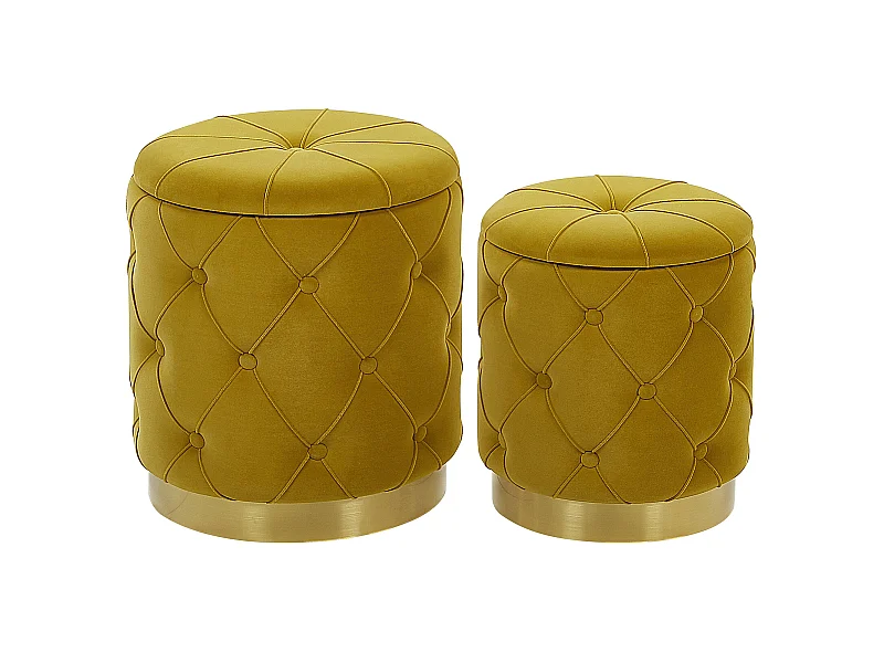 Conjunto de 2 pufs con almacenaje PUEBLO Terciopelo Mostaza 40/33 cm 40/33 cm 44/36 cm