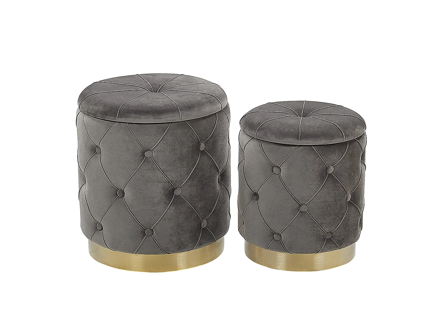 Pouf mit Stauraum 2er Set PUEBLO Samtstoff Grau 40/33 cm 40/33 cm 44/36 cm