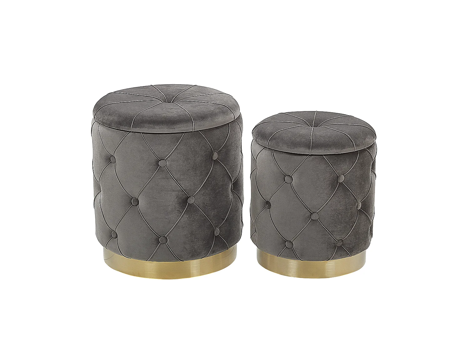 Pouf mit Stauraum 2er Set PUEBLO Samtstoff Grau 40/33 cm 40/33 cm 44/36 cm