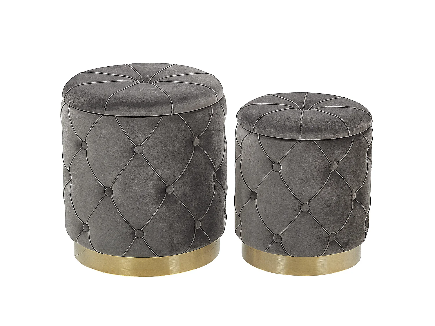 Pouf mit Stauraum 2er Set PUEBLO Samtstoff Grau 40/33 cm 40/33 cm 44/36 cm