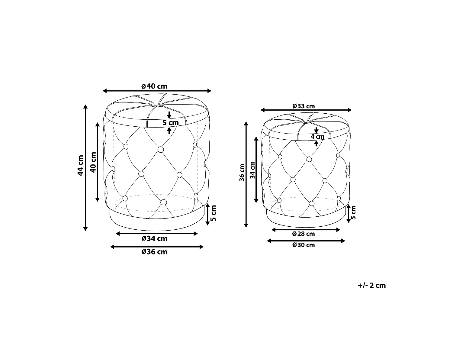 Pouf mit Stauraum 2er Set PUEBLO Samtstoff Grau 40/33 cm 40/33 cm 44/36 cm