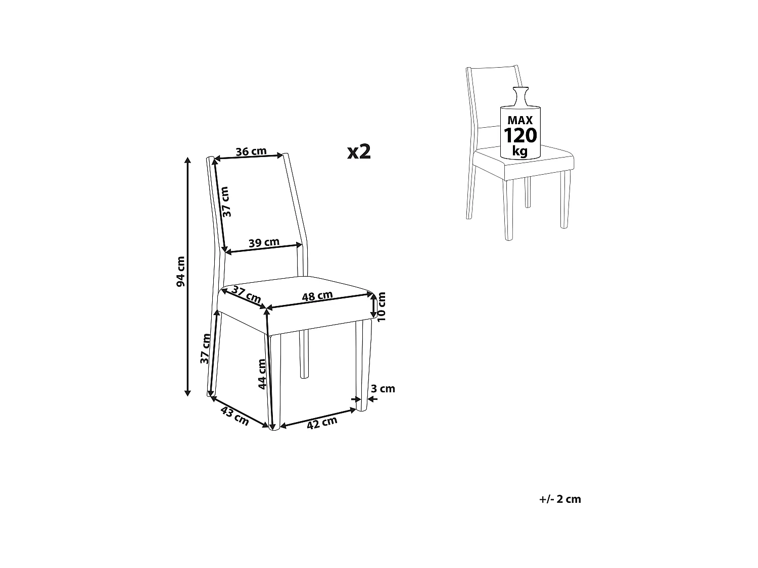 Conjunto de 2 sillas de comedor ELMIRA Madera Gris