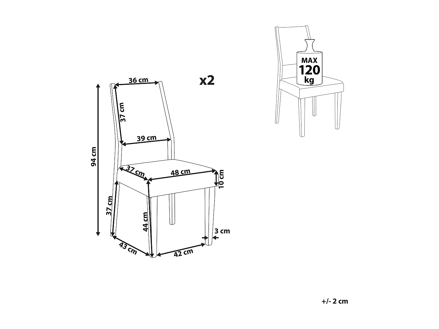 Esszimmerstuhl 2er Set Holzgestell dunkelbraun / grau hohe Lehne Retro Elmira