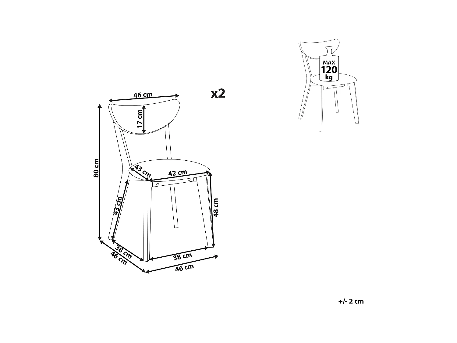 Set van 2 eetkamerstoelen ERIE Hout Grijs