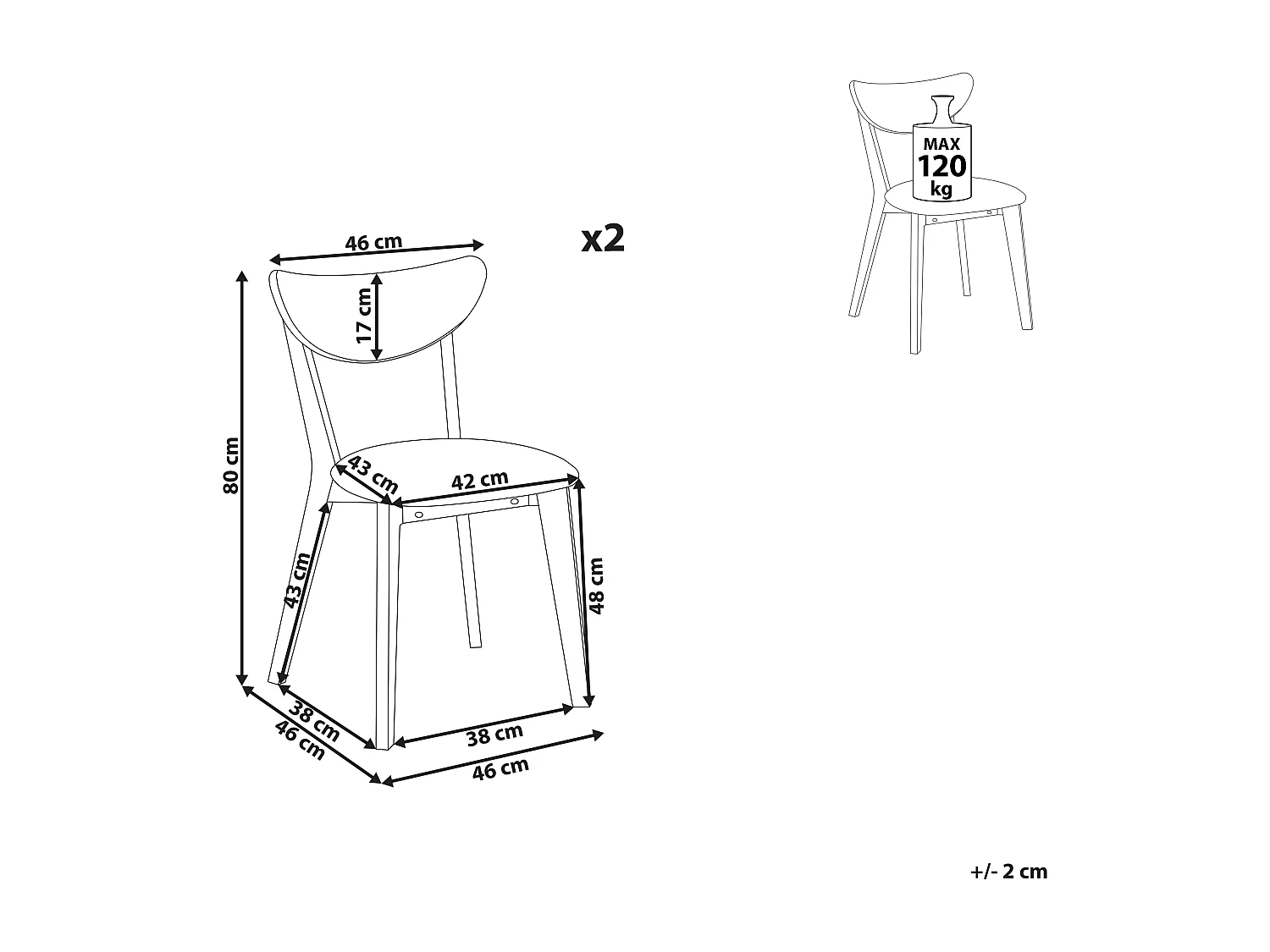 Set van 2 eetkamerstoelen ERIE Hout Grijs