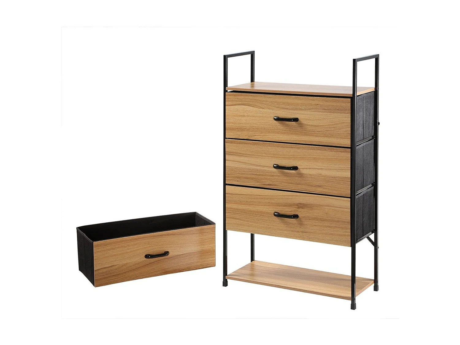 Chiffonnier 4 tiroirs façade décor bois - L60 cm