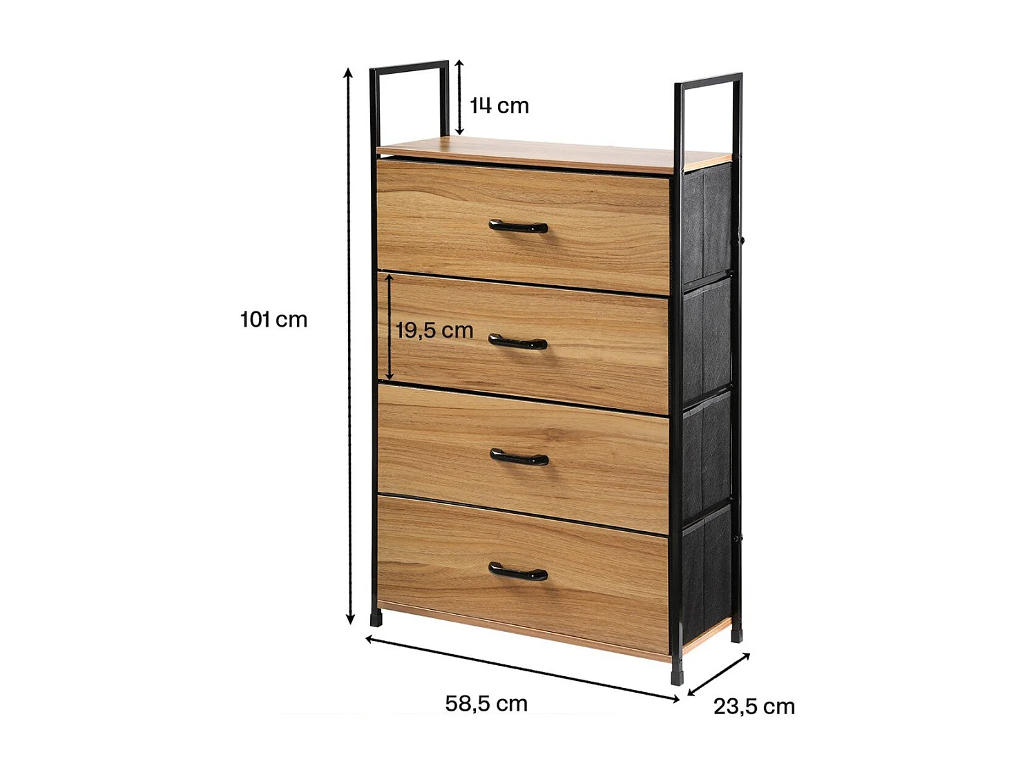 Chiffonnier 4 tiroirs façade décor bois - L60 cm