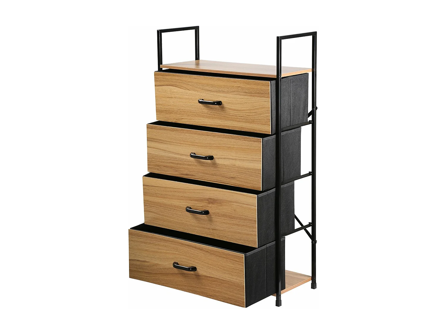 Chiffonnier 4 tiroirs façade décor bois - L60 cm