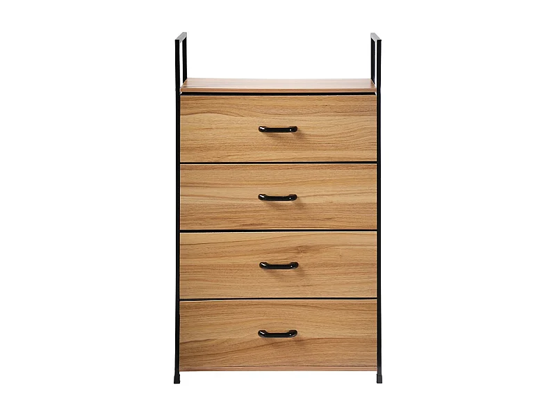 Chiffonnier 4 tiroirs façade décor bois - L60 cm