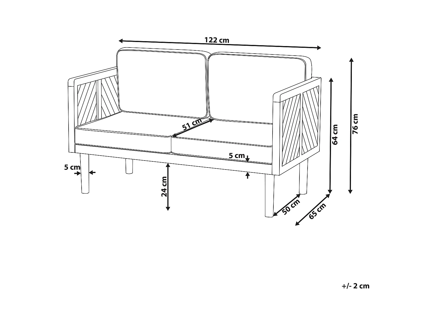 Canapé de jardin 2 places BARATTI Acacia Marron