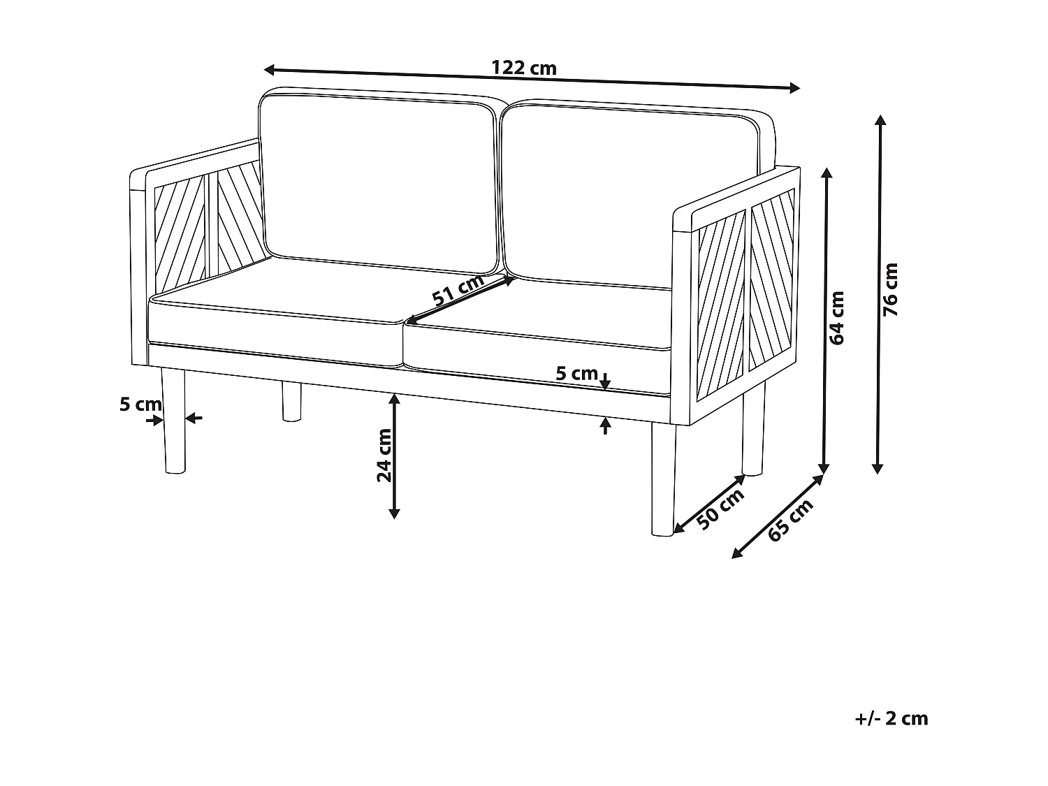 Canapé de jardin 2 places BARATTI Acacia Marron