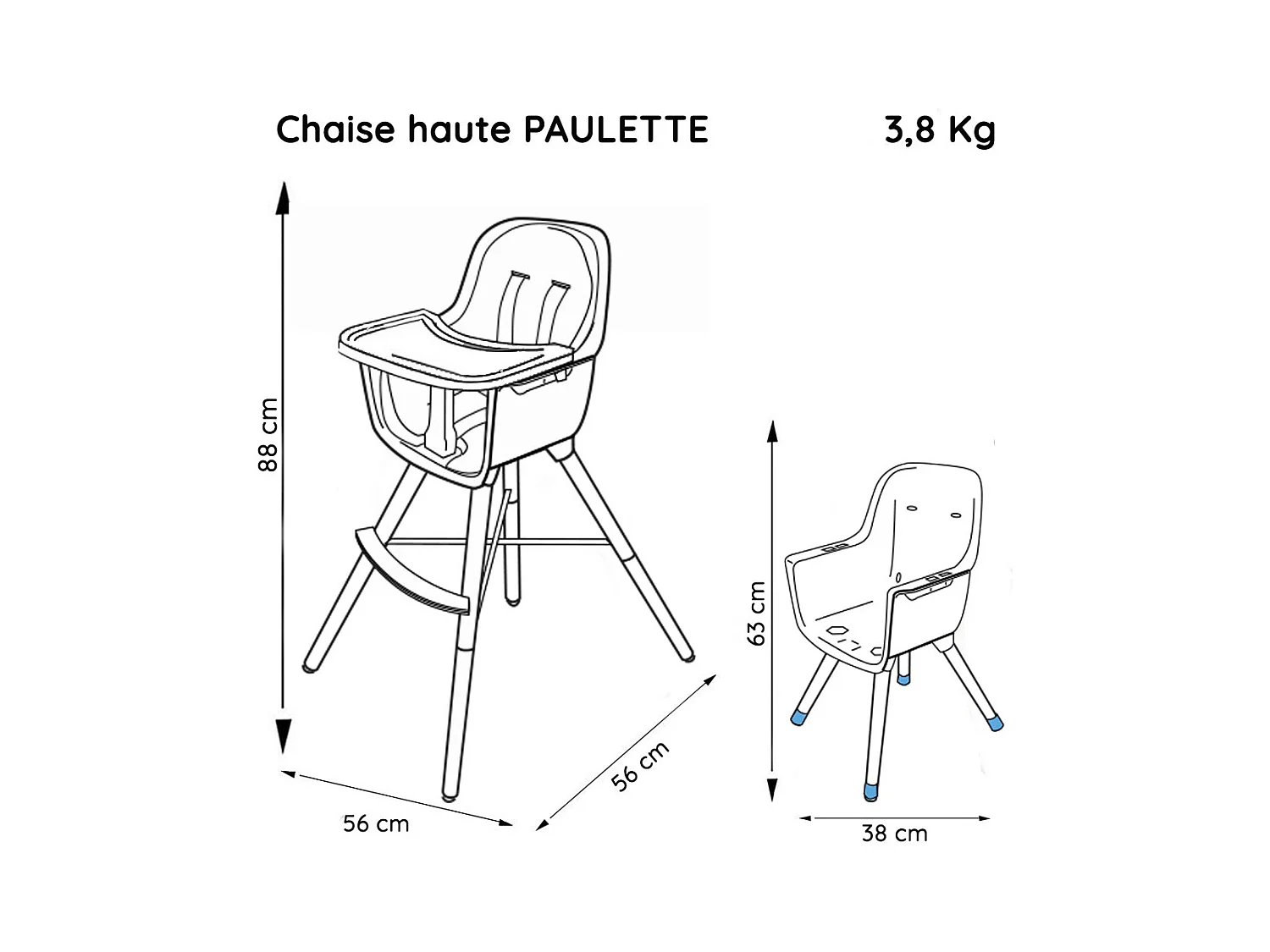 Chaise haute bébé évolutive PAULETTE Gris