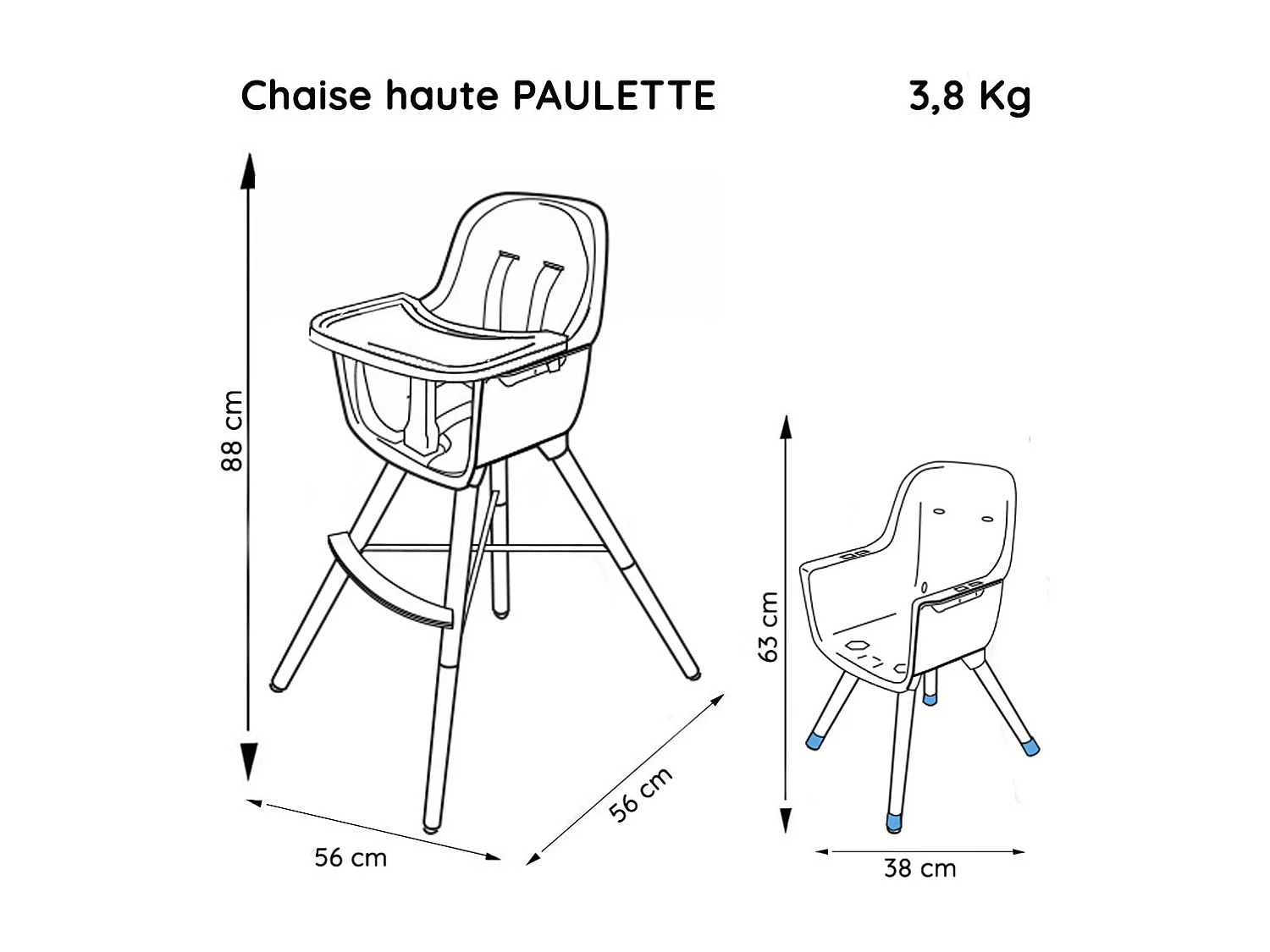 Chaise haute bébé évolutive PAULETTE Gris