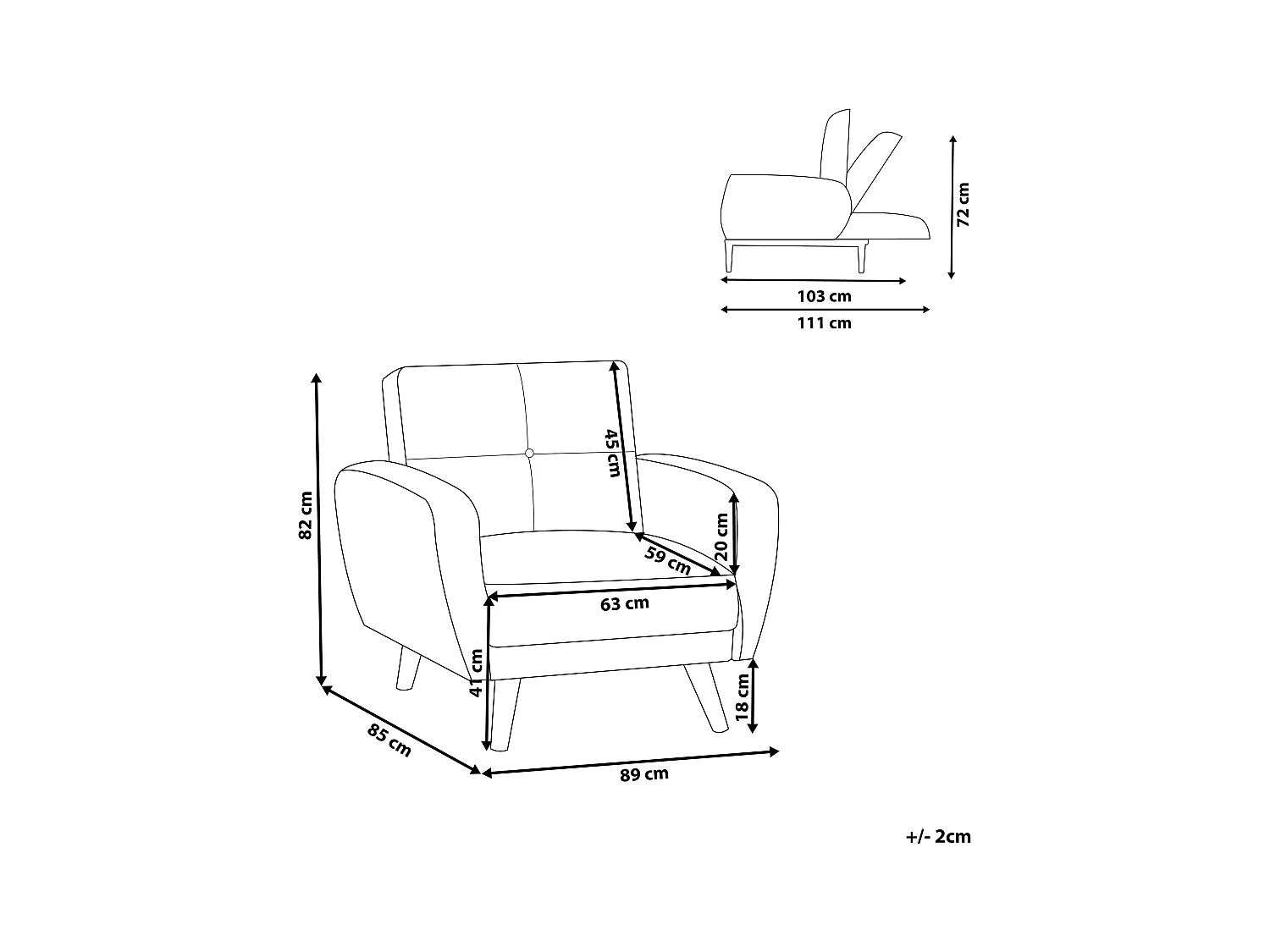 Sessel Stoffbezug grau verstellbar mit hohen Holzbeinen Armlehnen Skandi Florli