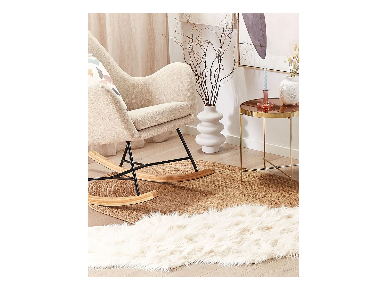 Tapis en fausse fourrure MAMUNGARI Beige 60 x 180 cm