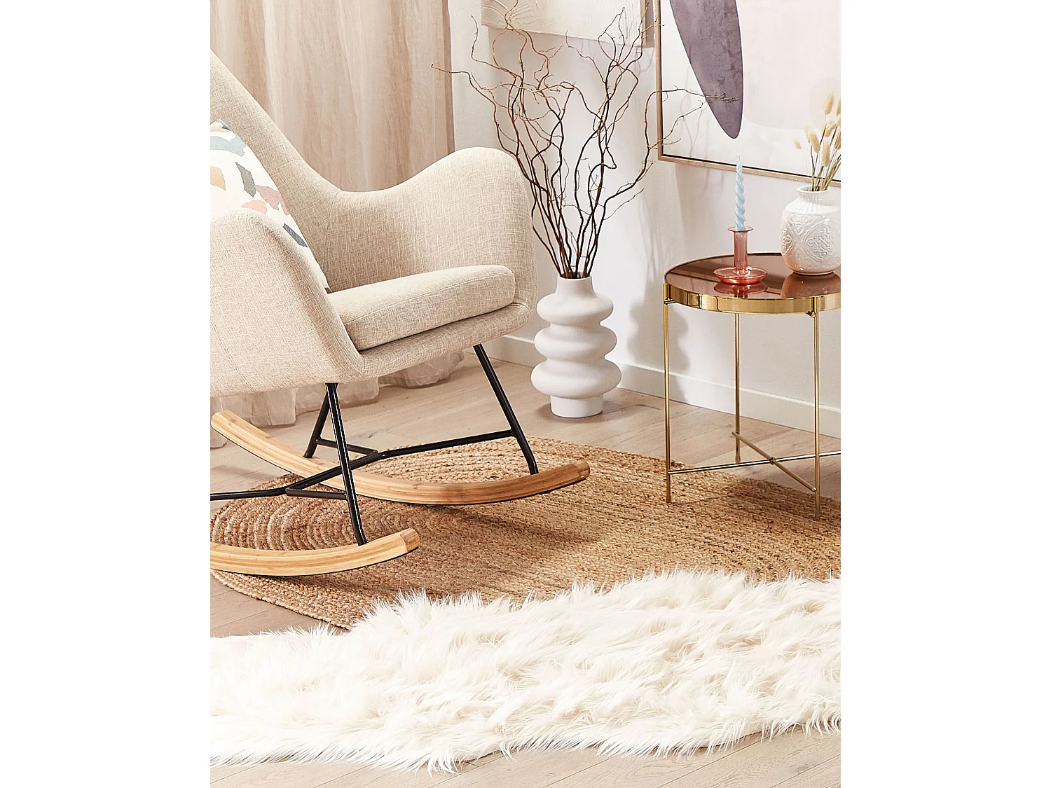 Tapis en fausse fourrure MAMUNGARI Beige 60 x 180 cm