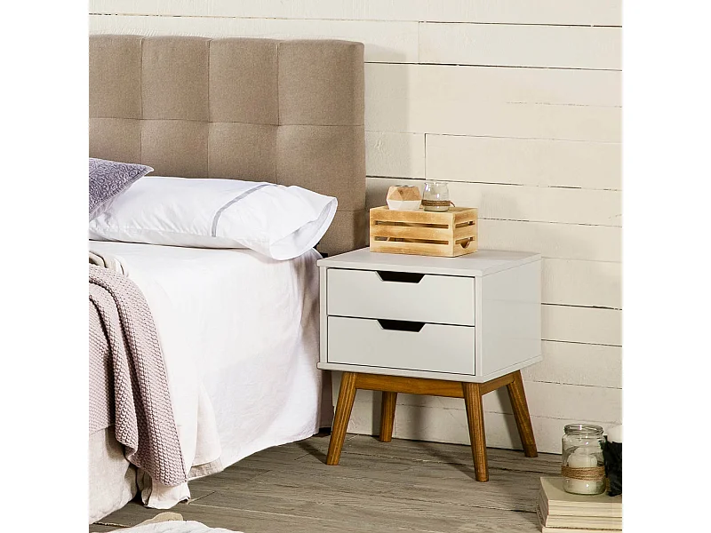 Nachtkastje Baku met 2 laden wit, massief grenenhout