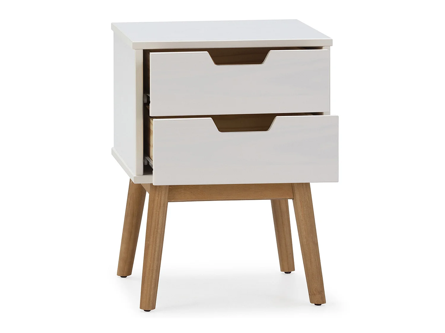 Nachtkastje Baku met 2 laden wit, massief grenenhout