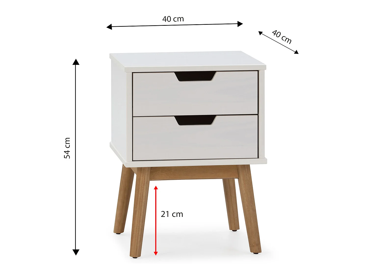Nachtkastje Baku met 2 laden wit, massief grenenhout