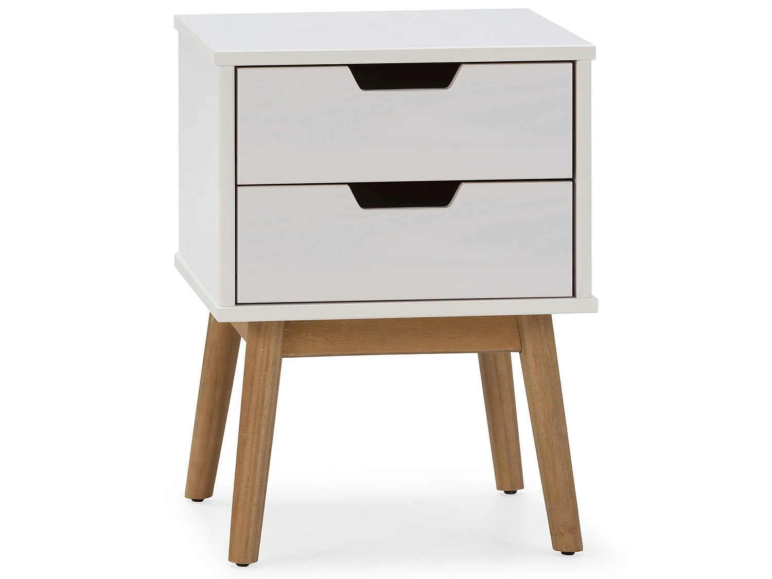 Table de chevet Baku 2 tiroirs blanc, bois de pin massif