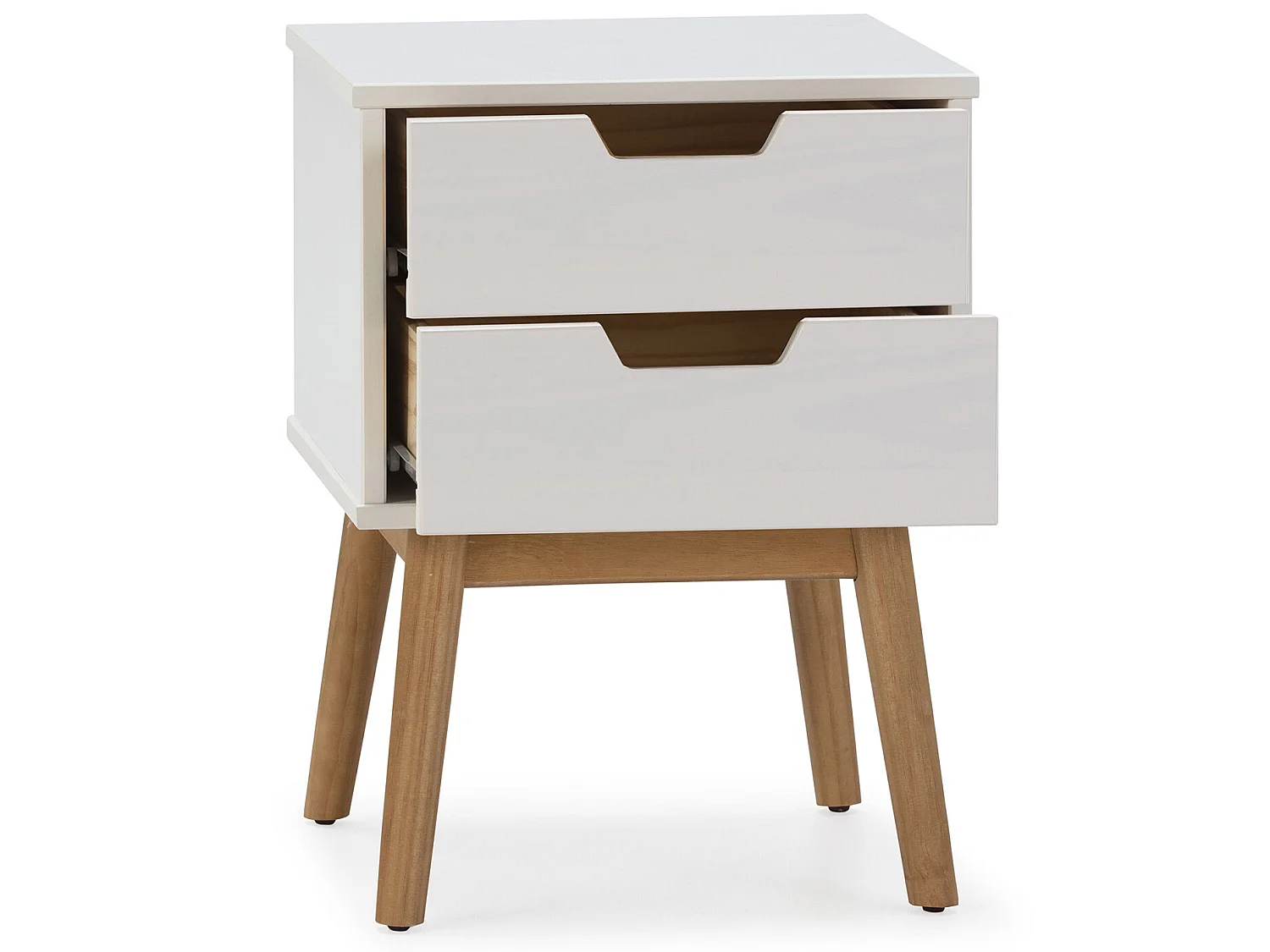 Table de chevet Baku 2 tiroirs blanc, bois de pin massif