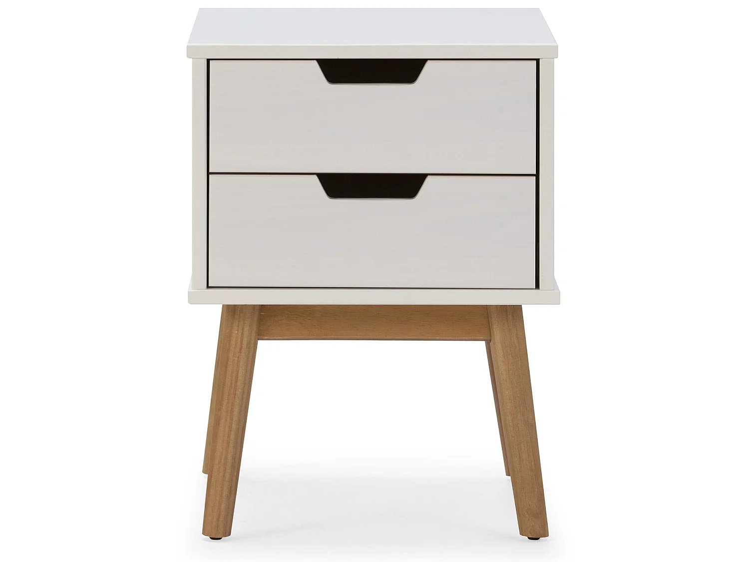 Table de chevet Baku 2 tiroirs blanc, bois de pin massif