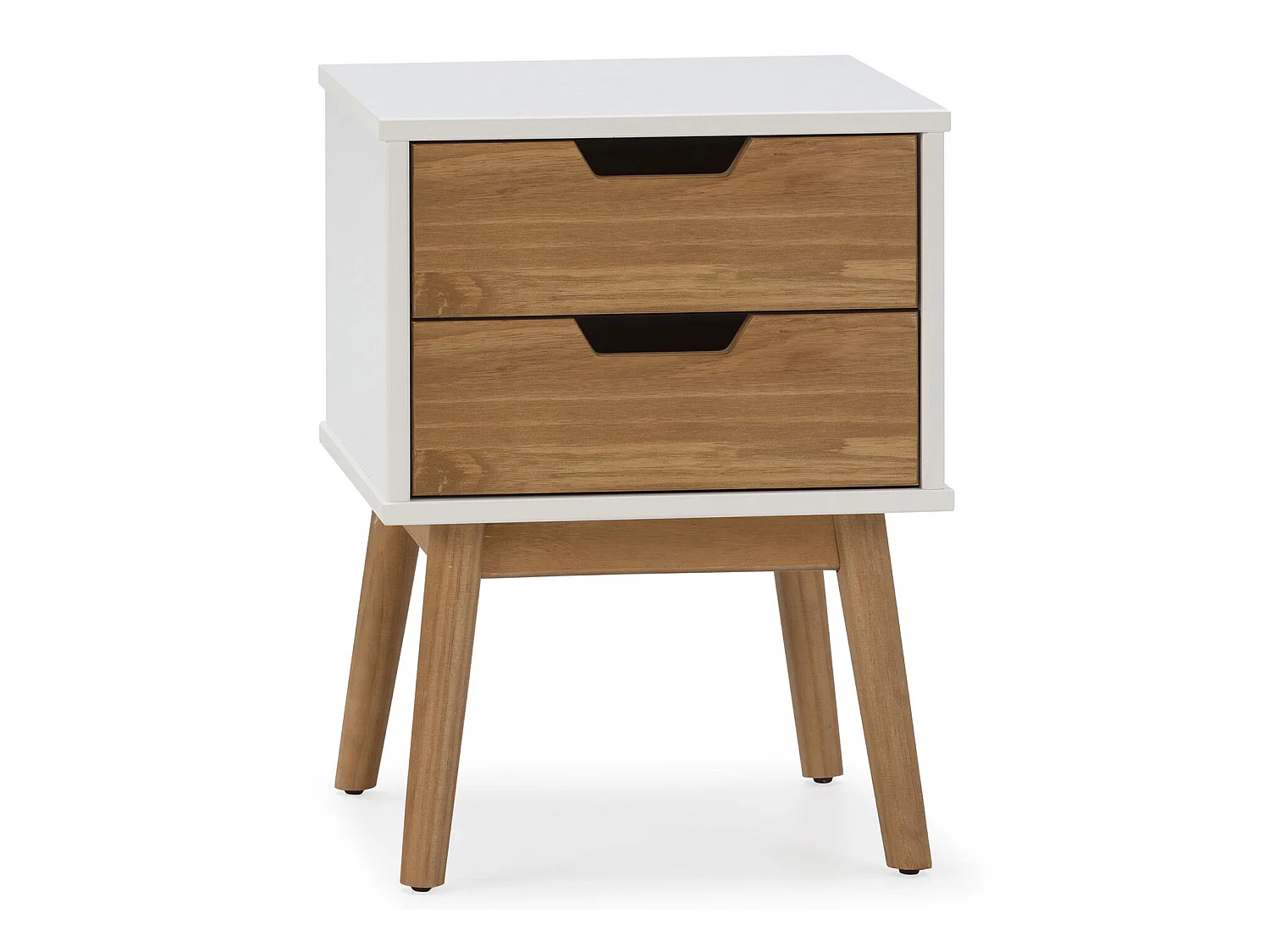 Mesa de cabeceira Baku de 2 gavetas branco/cera, madeira de pinho maciço