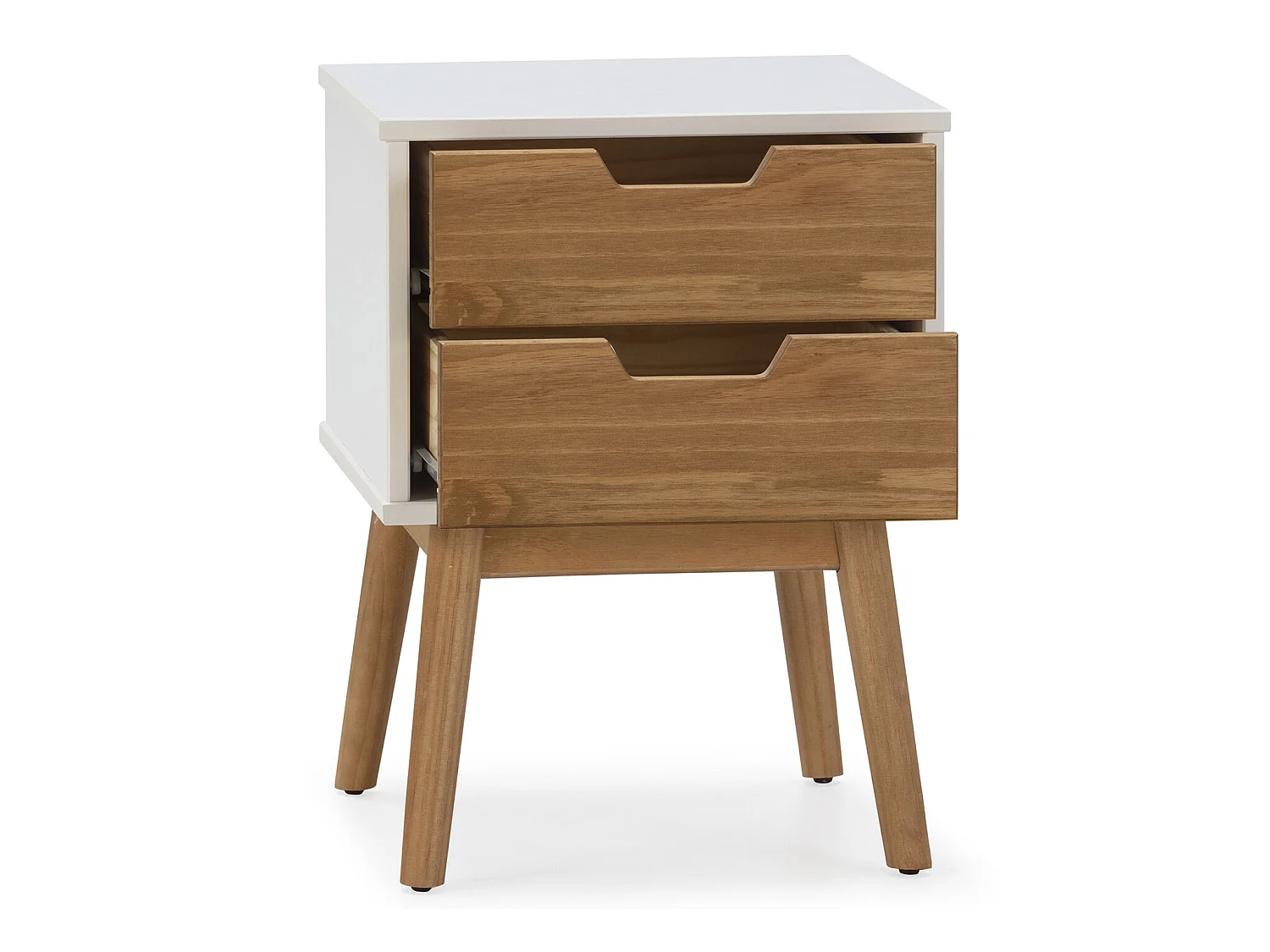 Mesa de cabeceira Baku de 2 gavetas branco/cera, madeira de pinho maciço