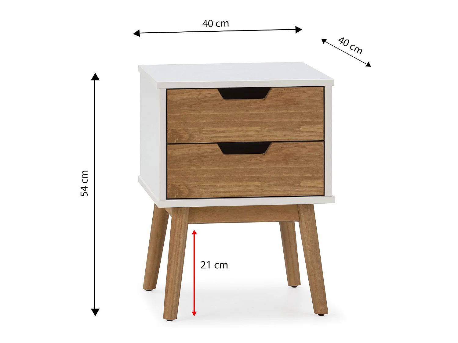 Mesa de cabeceira Baku de 2 gavetas branco/cera, madeira de pinho maciço