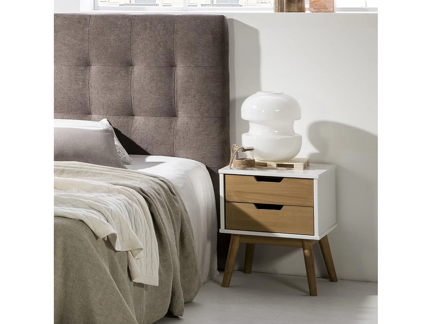 Nachttisch Baku 2 Schubladen weiß/Wachs