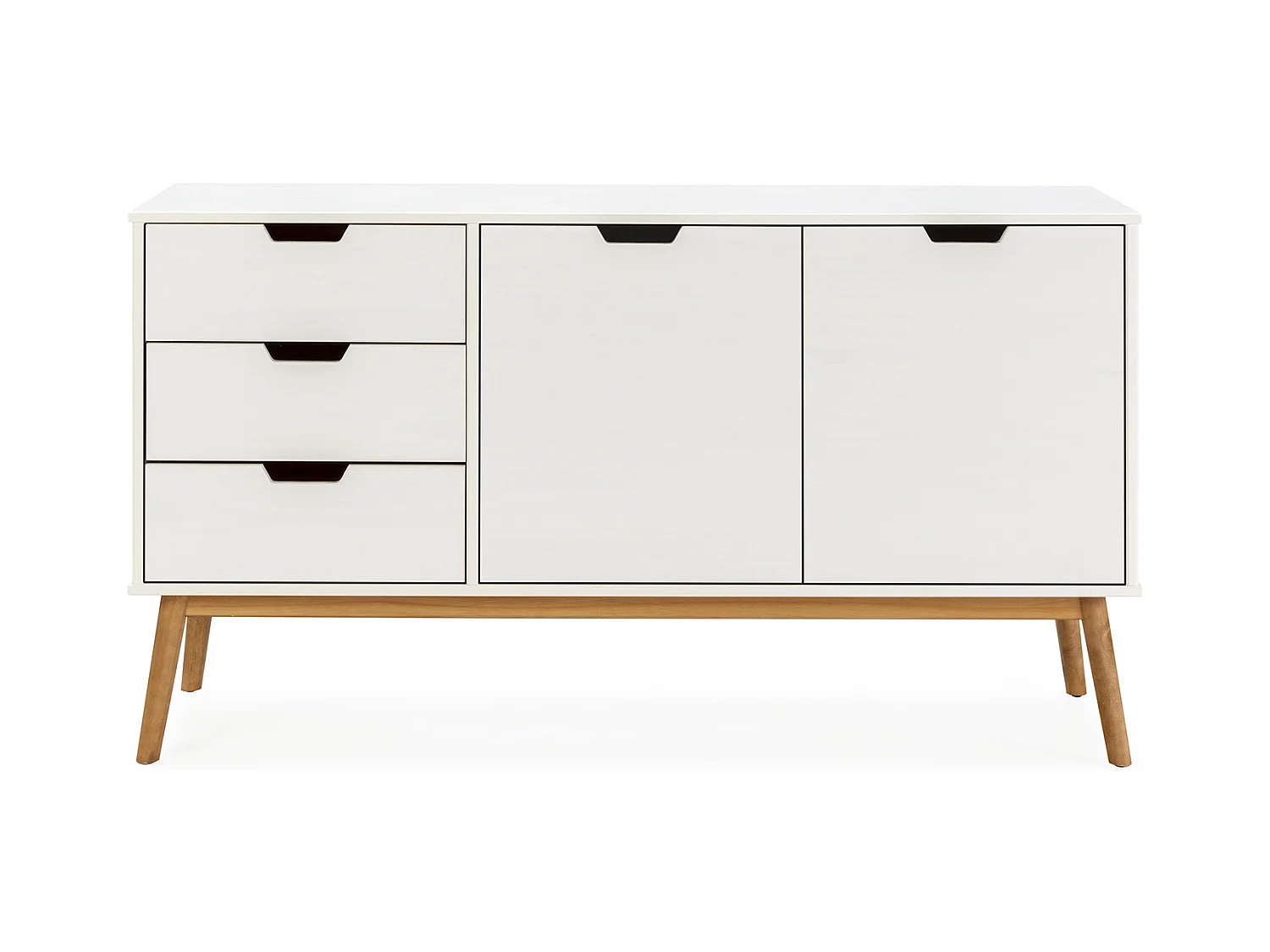 Credenza Baku 3 cassetti e 2 porte bianco, pino massiccio, 140 cm larghezza